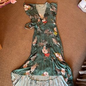 Teal floral high-low maxi dress